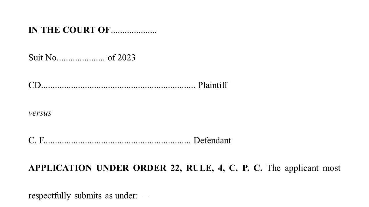 Format for Order 22 rule 4 of CPC petition prodedure in case of Death of Defendent Image
