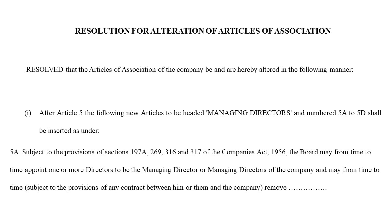 Format for Resolution for Changes in Article of Association Image