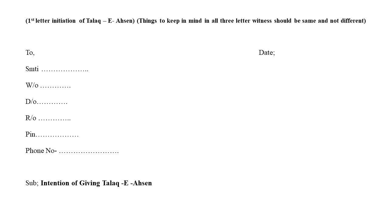 Format of Talaq E Ahsen Image