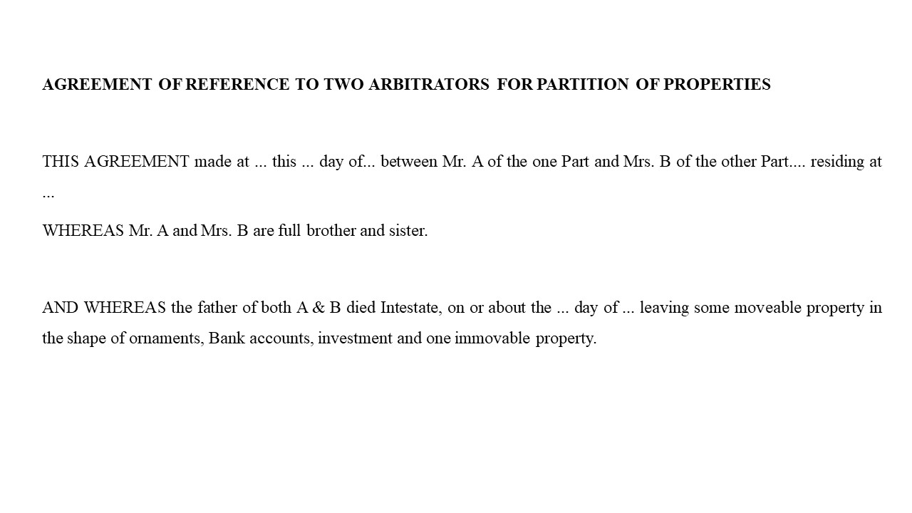 Format For Agreement of Reference to Two Arbitrators for Partition of Properties Image