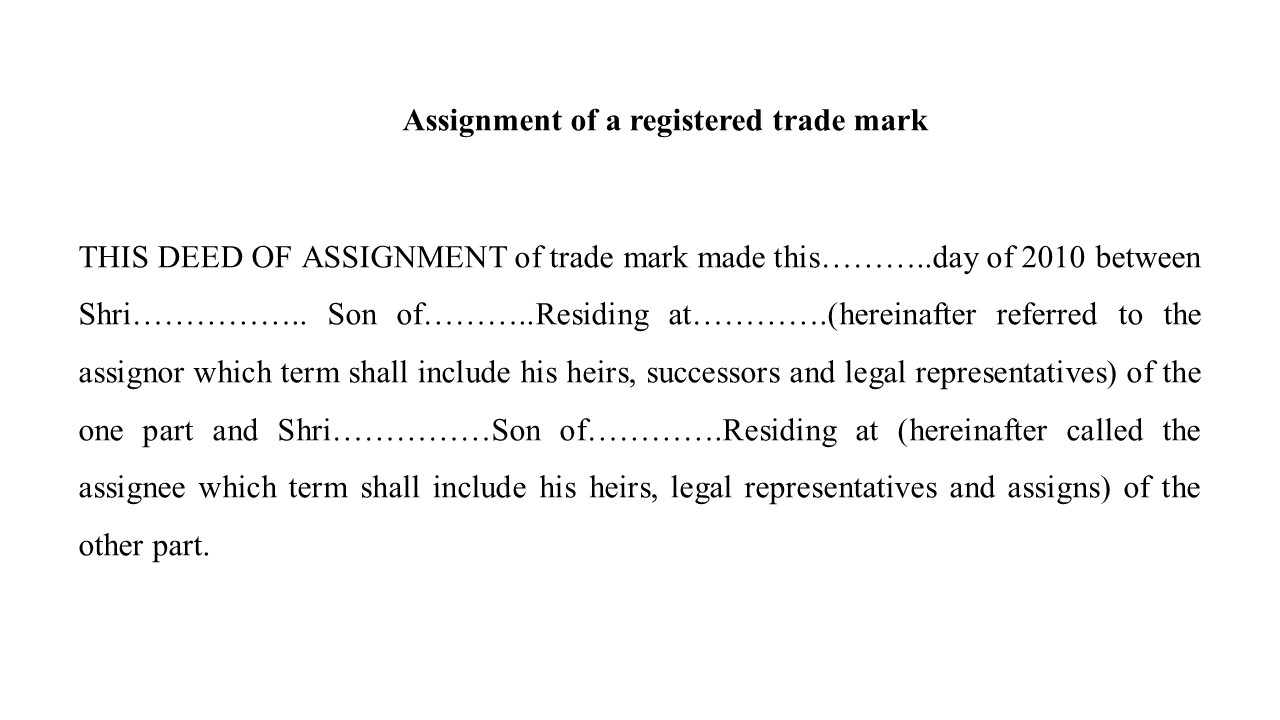 deed of assignment trade marks